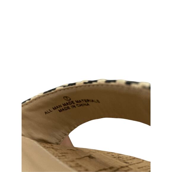 Liliana SZ 7 Cork Striped Block Monochromatic Open Toed Heels Preppy Minimalist - Picture 9 of 10